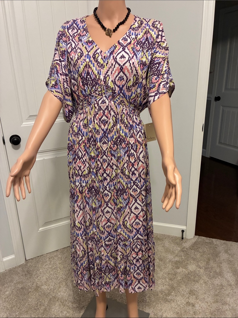 Westbound Multicolor V‑Neck Ikat Print Maxi Dress